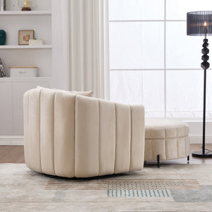 English Elm 40.35"W Oversized 360° Swivel Barrel Chair & Ottoman Set - Velvet Pumpkin Club Chair With 3 Pillows W3118S00009