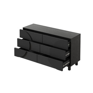 English Elm Modern Fluted 6 Drawer Dresser with Solid Wood Legs Japandi Chest for Bedroom Carbon Black N739S0000015E