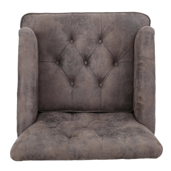 English Elm Christopher Knight Home® - HARRISON Tufted Club Chair with Diamond-Stitched Back, Nailhead Trim and Turned Birch Legs for Comfort and Style Grey+Brown 53444.00MFDBN