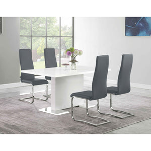 English Elm Wenzl Five Piece Gloss White Dining Set with Chrome Frames and Grey Leatherette Chairs B062S01399