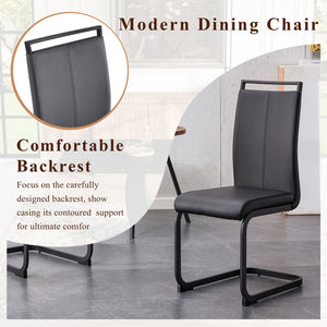 English Elm Black Wood Grain Rectangular Dining Set Seats 6 with Pu Leather Chairs Modern Style W1151S04440