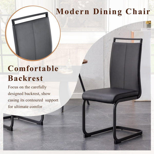 English Elm Black Wood Grain Rectangular Dining Set Seats 6 with Pu Leather Chairs Modern Style W1151S04440