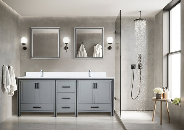 English Elm Dark Grey Double Bath Vanity 84" W X 22" D | Elegant White Quartz Top & Ample Storage Solutions B2731P260664