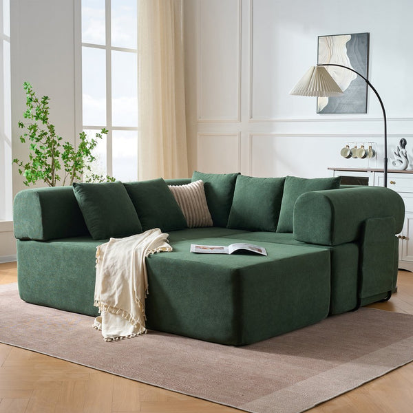English Elm 106" Modular Sectional Sofa with Deep Seat Velvet Upholstery, Boneless L Shaped Chaise, 5 Pillows, No Assembly Required Green W3163S00044
