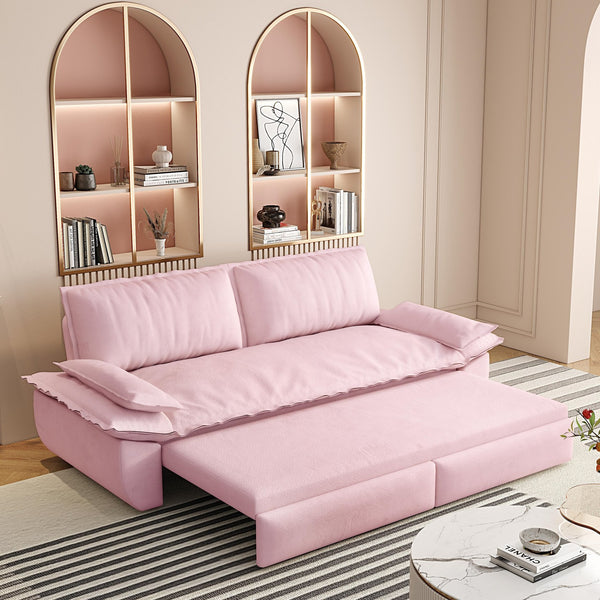 English Elm 73.2" Queen Sleeper Sofa Convertible Corduroy Loveseat for Guest Room or Living Space Pink W1885S00230