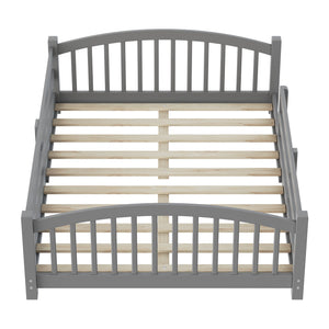 English Elm Full Montessori Pine Wood Floor Bed with Safety Rails Low Profile Kids Room Frame Gray N733P400299E