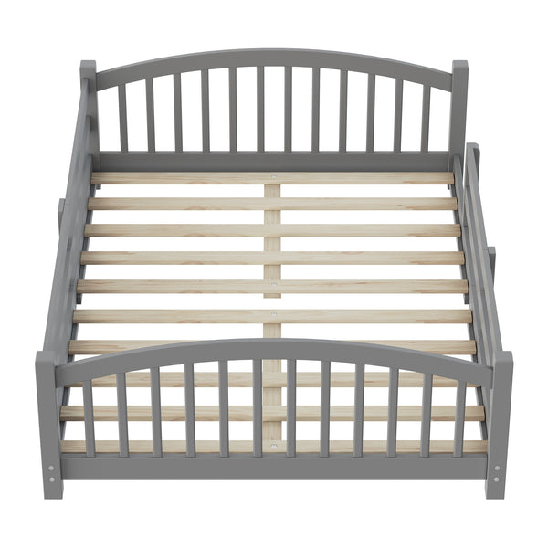 English Elm Full Montessori Pine Wood Floor Bed with Safety Rails Low Profile Kids Room Frame Gray N733P400299E
