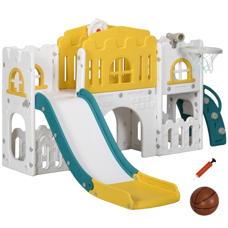 English Elm Kids 8 in 1 Indoor Play Center with Slide Climber Tunnel and Basketball Hoop T3971P438601