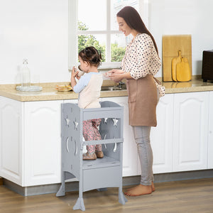 English Elm Qaba Foldable Wooden Toddler Helper Tower with Four Sided Safety Rail for Kids W2225P200690