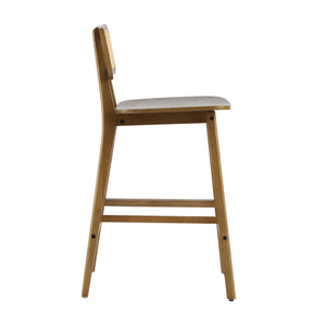 English Elm Christopher Knight Home® - Bari Curved Solid Wood Barstool with Woven Rattan Backrest, Ergonomic Comfort and Timeless Finish Walnut N775P264463W