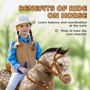 English Elm Qaba Plush Ride on Pony Toy with Saddle Stirrups and Neighing Sound for Kids W2225P249773
