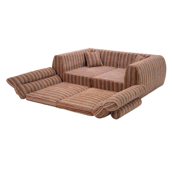English Elm Chenille Stripe Velvet Sofa Three Seat Minimalist Upholstered Couch for Living Room Mahogany,Red+Brown W5532S00013