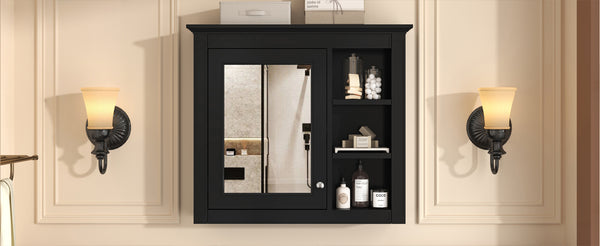 English Elm 30'' Modern Medicine Cabinet with Mirror and Adjustable Shelves, MDF Wall-Mounted Bathroom Storage Solution Black N710P192495B