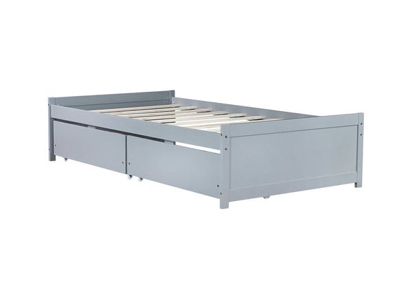 English Elm Twin Twin Size Bed with 2 Drawers Solid Rubber Wood Frame, Space-Saving Storage and Easy Assembly Grey W504P313036