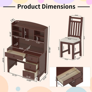 English Elm Vintage 40'' Home Executive Desk Set with Upholstered Chair and Built-In Bookshelf for Stylish Productivity Espresso 44 L x 23 W x 13.5 H N733P272894P