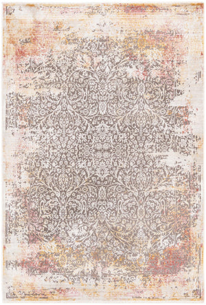 Unique Loom Deepa Emblem Machine Made Floral / Botanical Rug Gray, Ivory/Red 5' 3" x 7' 10"