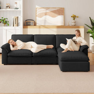English Elm Cloud Sectional Sofa with Movable Chaise Soft Chenille Upholstery for Modern Living Rooms Black W1359S00065