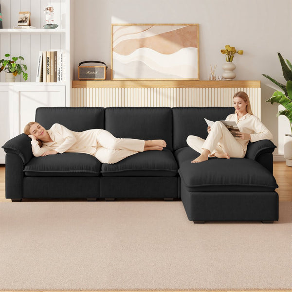 English Elm Cloud Sectional Sofa with Movable Chaise Soft Chenille Upholstery for Modern Living Rooms Black W1359S00065