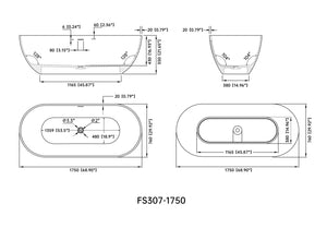 English Elm 69 Inch Freestanding Soaking Tub Eco Stone Resin Matte Spa Bath for Primary Suites T3785P353964