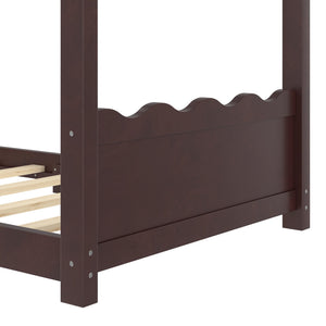 English Elm Twin House Frame Floor Bed Solid Pine Kids Room Montessori Low Profile Play Nook Espresso W1580P387837