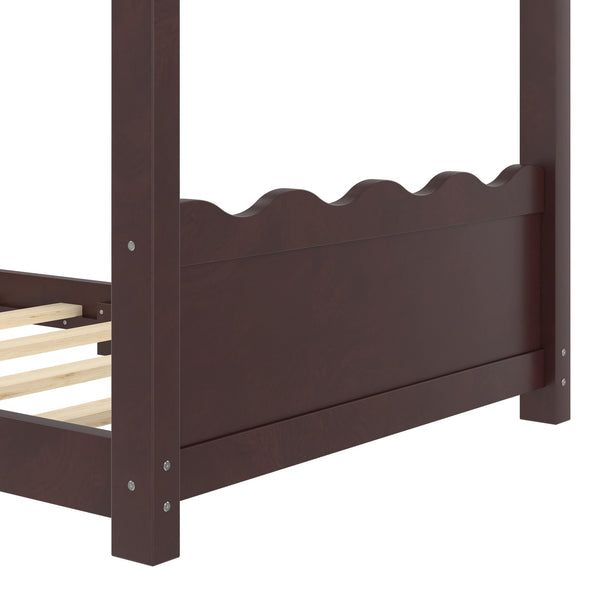 English Elm Twin House Frame Floor Bed Solid Pine Kids Room Montessori Low Profile Play Nook Espresso W1580P387837