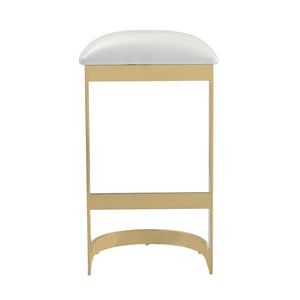 English Elm Aura Metal Upholstered Barstool White — Backless Faux Leather Seat, Brass Polished Base, Foam Padding, 28.5" Height B365P398003
