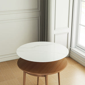 English Elm 28"inch Round Tempered Glass Tabletop Marble Print Polished Edge Indoor Outdoor White W241P361455