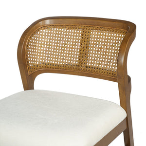 English Elm Mid-century Modern Rattan Cane Back Dining Chair Set Rubberwood Frame Upholstered Seat N768P437928W