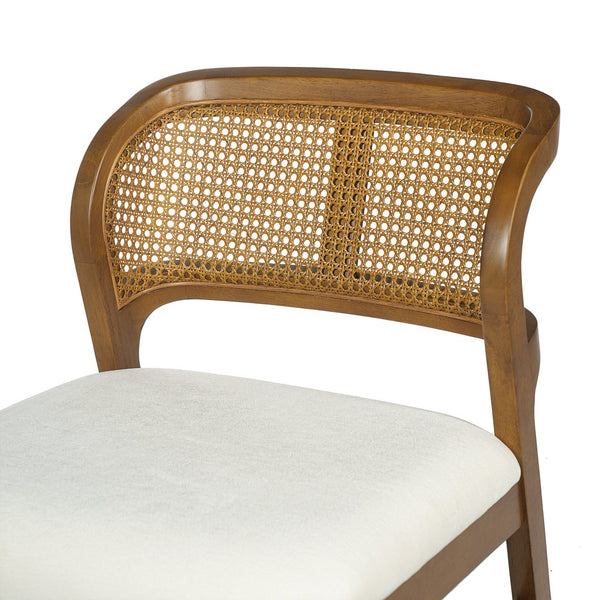 English Elm Mid-century Modern Rattan Cane Back Dining Chair Set Rubberwood Frame Upholstered Seat N768P437928W