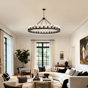 English Elm 64 Inch Wagon Wheel Chandelier Matte Black Farmhouse 30 Light Powder Coated Ring W5008P392688