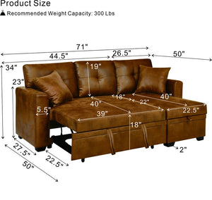 English Elm Sleeper Sectional with Pull Out Bed Storage Chaise Tufted Breathable Fabric Sofa W5568S00044