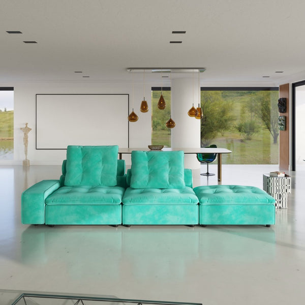 English Elm Sky Cloud Deluxe Adjustable Sectional Sofa - Cozy Velvet L-Shaped Design, Pet-Friendly & Versatile 4-Seater B341S00026-GIGA