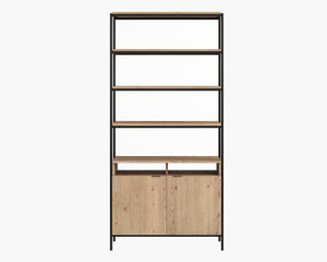 Sunpan Ambrose Modular Bookcase - Modern Oak Design with Elegant Iron Frame, Perfect for Any Space Large - 39.25W x 16.5D x 82.75H