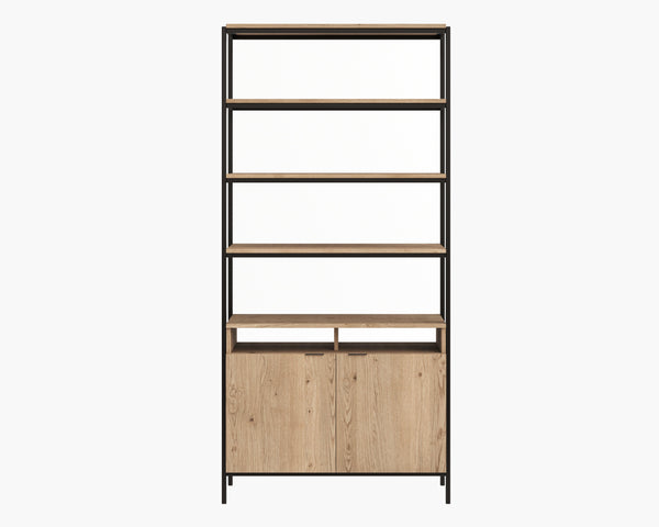 Sunpan Ambrose Modular Bookcase - Modern Oak Design with Elegant Iron Frame, Perfect for Any Space Large - 39.25W x 16.5D x 82.75H