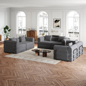 English Elm 6-seater Chenille Floor Sofa Bed with Storage Pockets for Living Room or Study W3505S00005