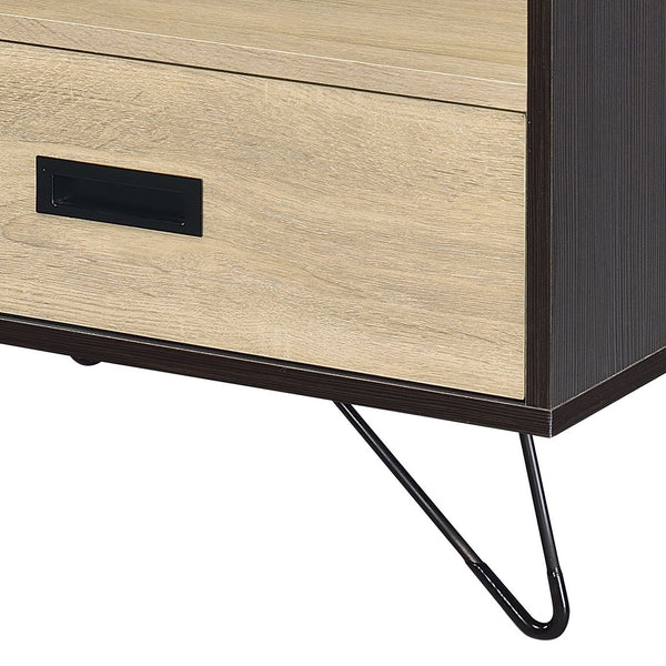 English Elm Melkree Oak & Black Accent Table with Drawer and Open Shelf, Industrial Modern 19" Display Unit B2726P243245