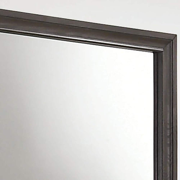 English Elm Gray Glam Dresser w Mirror Set — 63" Shiny Silver-Trim Jewelry Drawer, Dovetail Craft, Round Knobs B2741S00552