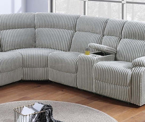 English Elm Sectional Plush Corduroy Reclining 3-Piece Sofa with Dual Consoles and Cup Holders, Seats Five Grey Ash 31 L x 26 W x 66 H B011S01737