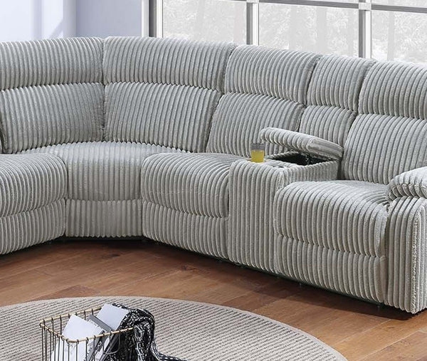 English Elm Sectional Plush Corduroy Reclining 3-Piece Sofa with Dual Consoles and Cup Holders, Seats Five Grey Ash 31 L x 26 W x 66 H B011S01737