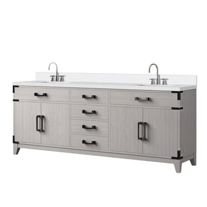 English Elm White Oak Double Bath Vanity 80" W X 22" D With Cultured Marble Top & Chrome Faucet Set, Soft-Close Design B2731P259951-GIGA
