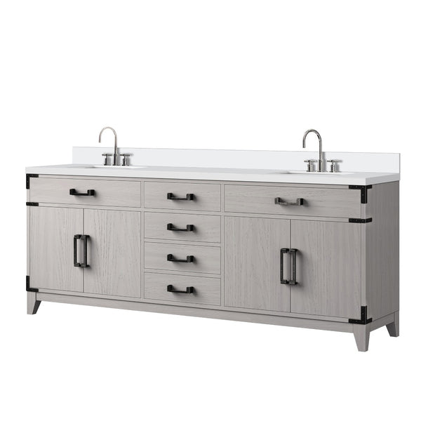 English Elm White Oak Double Bath Vanity 80" W X 22" D With Cultured Marble Top & Chrome Faucet Set, Soft-Close Design B2731P259951-GIGA