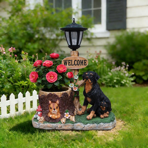 English Elm Rottweiler Mother and Puppy Sculptural Garden Planter Weatherproof Outdoor Accent W5398P464249