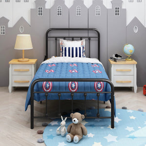 English Elm Metal Victorian Platform Bed Frame Twin Black with Decorative Headboard, Footboard & Under-Storage, No Box Spring Needed W84068777