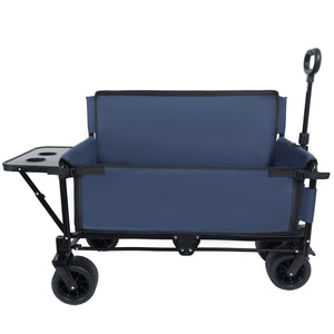 English Elm 3-in-1 Convertible Utility Wagon with Folding Tabletop Bench Seat All-terrain Wheels Dark Blue W2932P320638