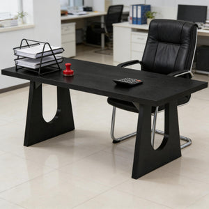 English Elm Industrial Executive Wood Desk with Rustic Brown Veneer for Home Office Workspaces T3971P453620