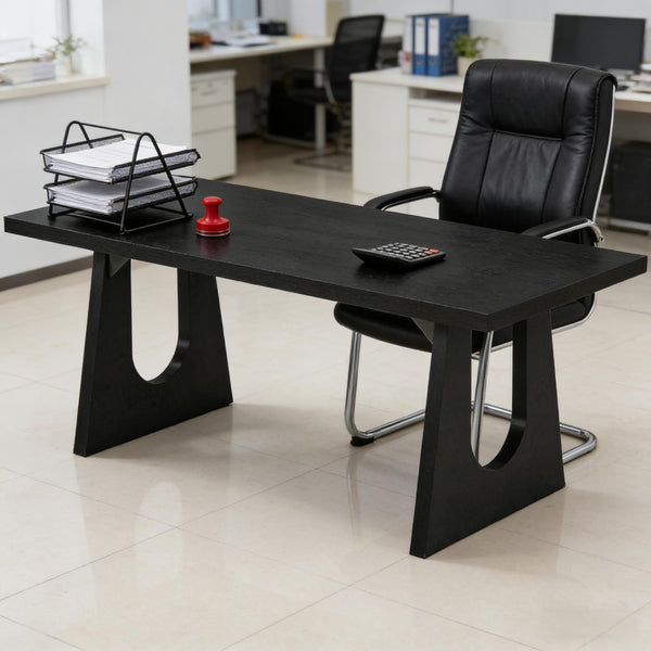 English Elm Industrial Executive Wood Desk with Rustic Brown Veneer for Home Office Workspaces T3971P453620