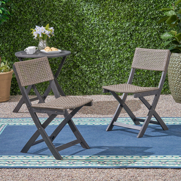 English Elm Christopher Knight Home® - HILLSIDE Woven Bistro Chair Set of 2 — Folding Wood Patio Seating with Handcrafted Caning, Low-Maintenance Comfort Grey+Brown 65092.00DGRY