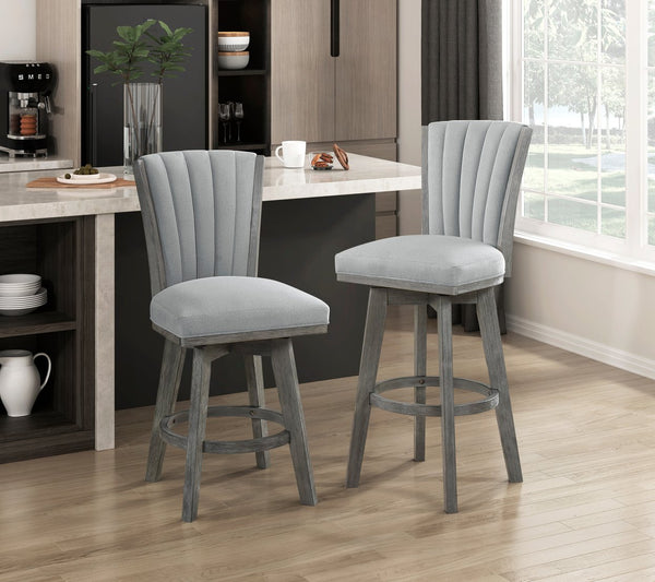 English Elm Gray Pub Height Swivel Chairs Set Of 2 - Soft Velvet Upholstered Dining Seats With Solid Wood Frame B011P220998
