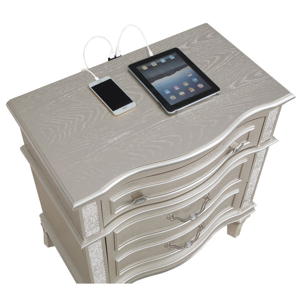 English Elm Evangeline Silver Oak 3-Drawer Nightstand with Hexagonal Hardware, Turned Tapered Legs, Modern Elegance B062P344978