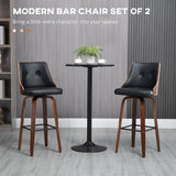 English Elm Homcom Bar Height Bar Stools, Pu Leather Swivel Barstools With Footrest and Tufted Back, Set Of 2, Black